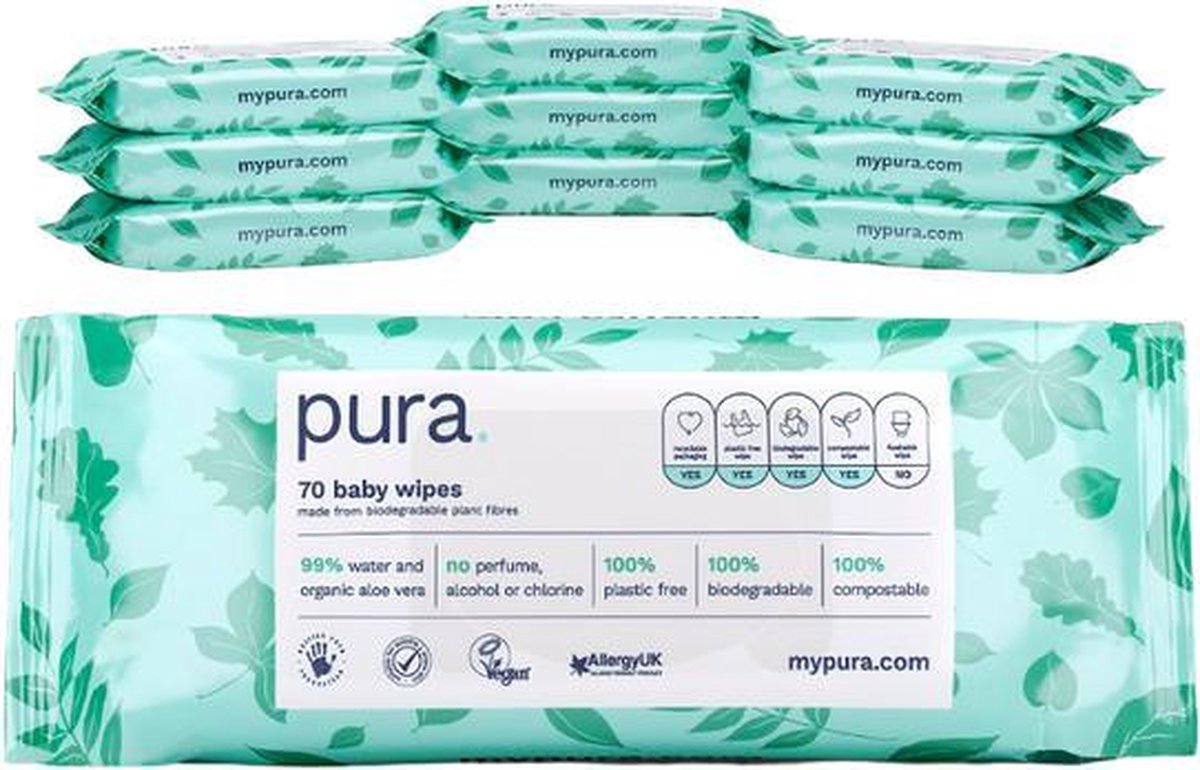 Pura 100% Plasticvrije Biologisch Afbreekbare Babydoekjes - 700 doekjes Pura 100% Plasticvrije Biologisch Afbreekbare Babydoekjes - 700 doekjes