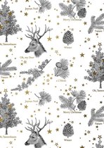 Wit Goud Kerst inpakpapier Oh my Deer- Breedte 50 cm - 200m lang