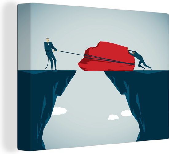 Une illustration de la construction d'un pont avec toile de pierre 160x120 cm - Tirage photo sur toile (Décoration murale salon / chambre) / Nature Canvas Peintures XXL / Groot format!