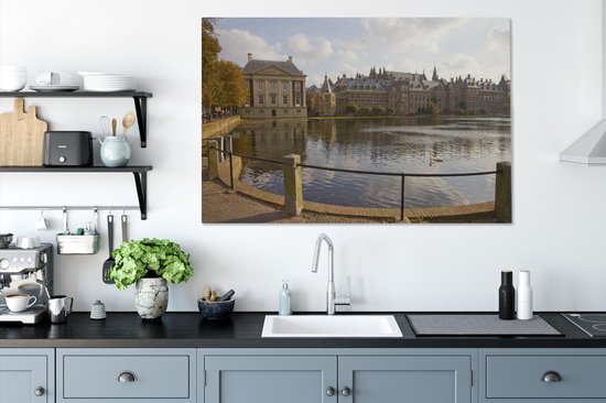 Étang devant le Binnenhof à La Haye 120x80 cm - Tirage photo sur toile (Décoration murale salon / chambre)