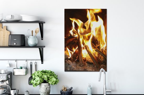 Une cheminée avec feu 60x90 cm - Tirage photo sur toile (Décoration murale salon / chambre)