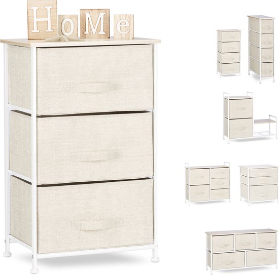 Somdot ladekast met stoffen laden, dressoir met stalen frame, commode, opbergkast voor slaapkamer, woonkamer, Houtnervoorstelling, 48D x 20B x 75H (4 laden