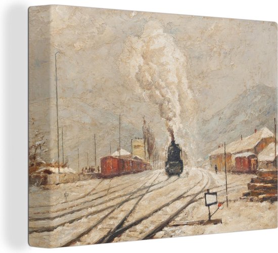 Canvas Schilderij Trein - Sneeuw - Winter - 120x90 cm - Wanddecoratie