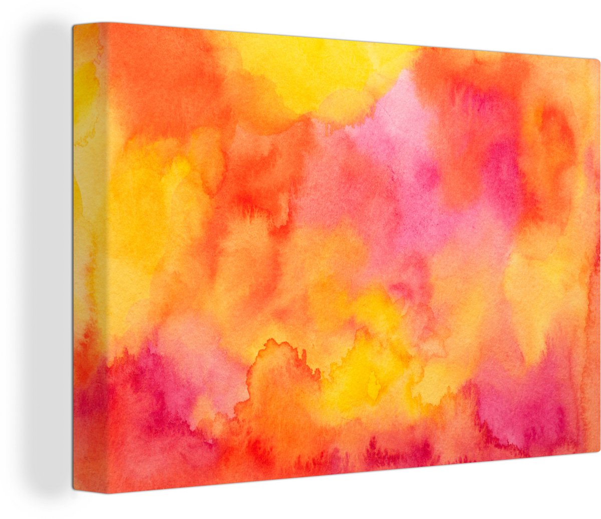Canvas Schilderij Verf - Schilderij - Oranje - Geel - 90x60 cm - Wanddecoratie