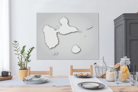 Tableau sur toile Illustration de la Guadeloupe en noir et blanc sur fond gris - 120x90 cm - Décoration murale