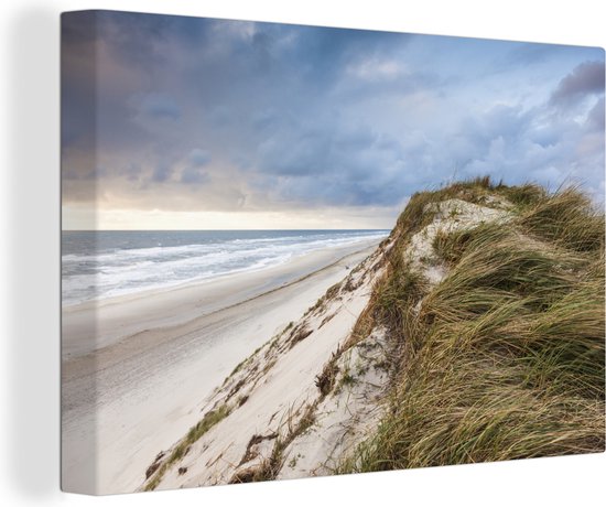 Canvas schilderij 140x90 cm - Wanddecoratie Duinen aan zee in Jutland, Denemarken - Muurdecoratie woonkamer - Slaapkamer decoratie - Kamer accessoires - Schilderijen