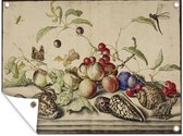 Tuinschilderij Stilleven - Schilderij van Balthasar van der Ast - 80x60 cm - Tuinposter - Tuindoek - Buitenposter