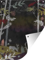 Tuinschilderij Een illustratie van een bos in de nacht - 60x80 cm - Tuinposter - Tuindoek - Buitenposter