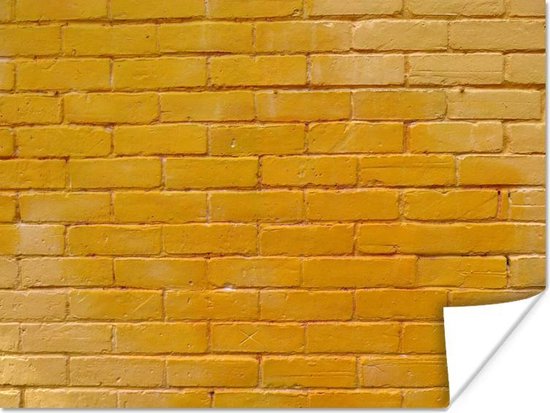 Afbeelding van een gele muur van bakstenen De gele kleur heeft een vrolijke moderne uitstraling 80x60 cm - Foto print op Poster (wanddecoratie woonkamer / slaapkamer)