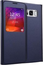 Voor Galaxy S8 Litchi Texture Horizontale Flip Leather Case met Call Display ID (Donkerblauw)