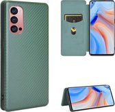 Voor OPPO Reno4 Pro 5G Koolstofvezel Textuur Magnetische Horizontale Flip TPU + PC + PU lederen tas met kaartsleuf (groen)