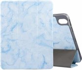 Horizontale lederen flip-hoes met marmerstructuurpatroon, met drie-vouwbare houder en slaap / ontwaken voor iPad Air (2020) 10.9 (blauw)