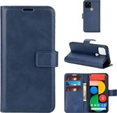 Voor Google Pixel 5 XL / 4a 5G Retro Kalfspatroon Gesp Horizontale Flip Leren Case met Houder & Kaartsleuven & Portemonnee (Blauw)