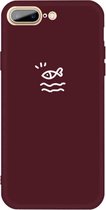 Voor iPhone 8 Plus / 7 Plus Small Fish Pattern Colorful Frosted TPU telefoon beschermhoes (wijnrood)