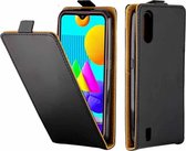 Voor Samsung Galaxy M01 zakelijke stijl verticale flip TPU lederen tas met kaartsleuf (zwart)