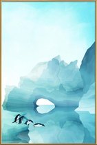 JUNIQE - Poster met kunststof lijst Penguins by Day -40x60 /Blauw &