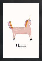 JUNIQE - Poster met houten lijst Unicorn -13x18 /Roze