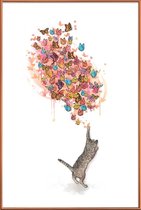 JUNIQE - Poster met kunststof lijst Catching Butterflies -60x90 /Geel