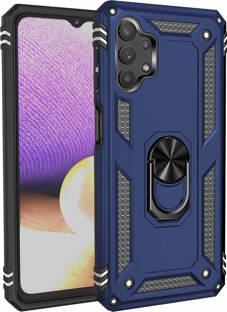Anti-Shock Hybrid Ring Armor Hoesje Geschikt voor: Samsung Galaxy A32 4G - blauw