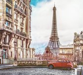 Uitkijk op Eiffeltoren vanuit klassiek straatbeeld van Parijs - Fotobehang (in banen) - 350 x 260 cm