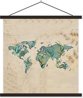 Posterhanger incl. Poster - Schoolplaat - Wereldkaart - Vintage - Planten - 90x90 cm - Zwarte latten