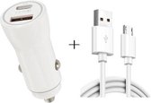 P21 draagbare PD 20W + QC3.0 18W snelle autolader met dubbele poorten met USB naar micro-USB-kabelset (wit)