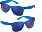 10x stuks hippe zonnebril blauw met spiegelglazen - Verkleedbrillen