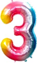 Ballon Cijfer 3 Jaar Regenboog Verjaardag Versiering Cijfer Helium Ballonnen Gekleurde Feest Versiering 86 Cm Met Rietje