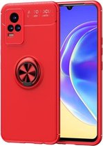 Voor vivo V21e metalen ringhouder 360 graden roterende TPU-hoes (rood)