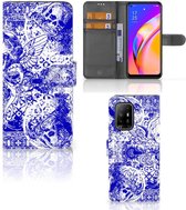 Book Style Case OPPO Reno5 Z | A94 5G Smartphone Hoesje Angel Skull Blue