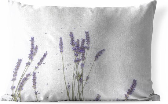 Buitenkussens - Tuin - Kleine paarse lavendelbloemen tegen een grijze lucht - 50x30 cm