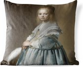Buitenkussens - Tuin - Portret van een meisje in het blauw - Johannes Cornelisz Verspronck - 60x60 cm