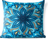 Buitenkussens - Tuin - Vierkant en abstract patroon met een eenvoudige bloem op een blauwe achtergrond - 45x45 cm