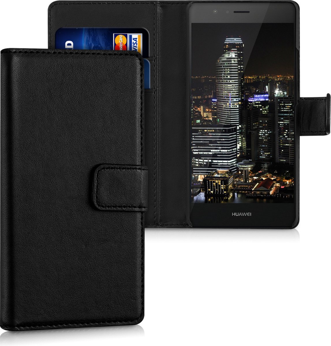 kwmobile telefoonhoesje geschikt voor Huawei P9 Lite - Hoesje met pasjeshouder in zwart - Wallet case
