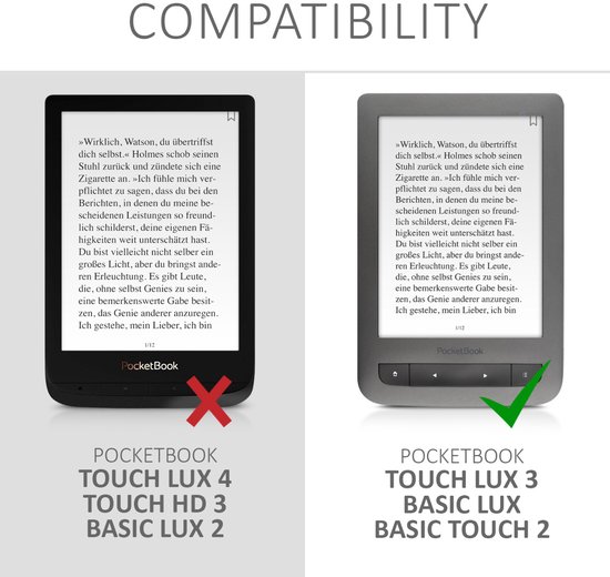 kwmobile hoes geschikt voor Pocketbook Touch Lux 3/Basic Lux/Basic Touch 2 - Canvas beschermhoes in grijs / zwart - Voor e-reader van Merkloos — afbeelding 3