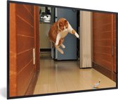 Photo dans le cadre - Chat sautant au cadre photo speelgoed noir sans passe-partout 90x60 cm - Affiche sous cadre (Décoration murale salon / chambre)