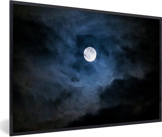 Fotolijst incl. Poster - Een volle maan hangt in de nacht over Schotse Inverness - 30x20 cm - Posterlijst