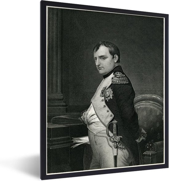 Fotolijst incl. Poster - Zwart-wit illustratie van Napoleon Bonaparte die staat - 30x40 cm - Posterlijst