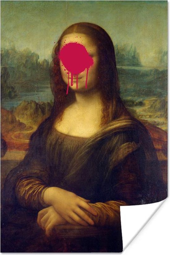 masker Componeren bodem Mona Lisa van oude meester Leonardo da Vinci met roze klodder verf 80x120  cm - Foto... | bol.com