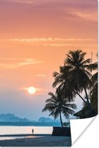 Poster Zonsondergang op een eiland met de silhouetten van palmbomen - 80x120 cm