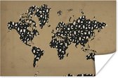Wanddecoratie - Wereldkaart - Cijfers - Bruin - 60x40 cm - Poster
