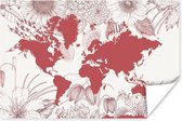 Poster Wereldkaart - Roze - Wit - 30x20 cm