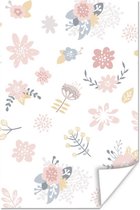 Poster Bloemen - Patronen - Pastel - Roze - Meisjes - Baby - Kindje - 20x30 cm - Poster Babykamer