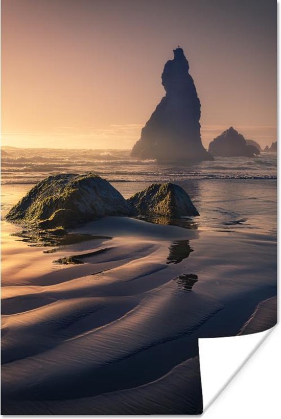 Zee met rotsen bij zonsondergang 20x30 cm - klein / Zee en Strand - Foto print op Poster (wanddecoratie woonkamer / slaapkamer)