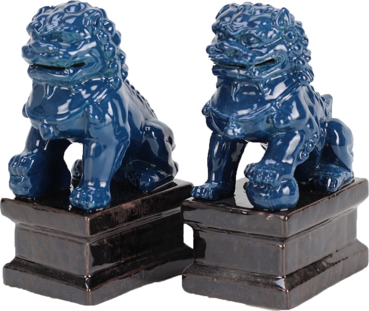 Fine Asianliving Chinese Foo Dogs Tempel Bewakers Leeuwen Porselein Navy Set/2 Handgemaakt B9xD9xH16cm Blauw