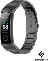 Stalen Smartwatch bandje - Geschikt voor  Honor band 4 / 5 stalen band - zwart - Strap-it Horlogeband / Polsband / Armband