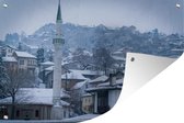 Tuinposters buiten Winterse skyline van Sarajevo in Bosnië en Herzegovina - 90x60 cm - Tuindoek - Buitenposter