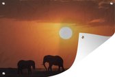 Muurdecoratie Afrikaanse olifanten tijdens zonsondergang - 180x120 cm - Tuinposter - Tuindoek - Buitenposter