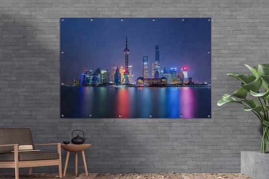 Les lumières de Shanghai se reflètent dans l'eau 180x120 cm XXL / Groot format!