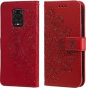 Voor Xiaomi Redmi Note 9s/Note 9 Pro 4G/Note 9 Pro Max 7-bloemblaadje Bloemen Embossingpatroon Horizontale Flip PU-lederen hoes met houder & kaartsleuven & portemonnee & fotolijst (rood)